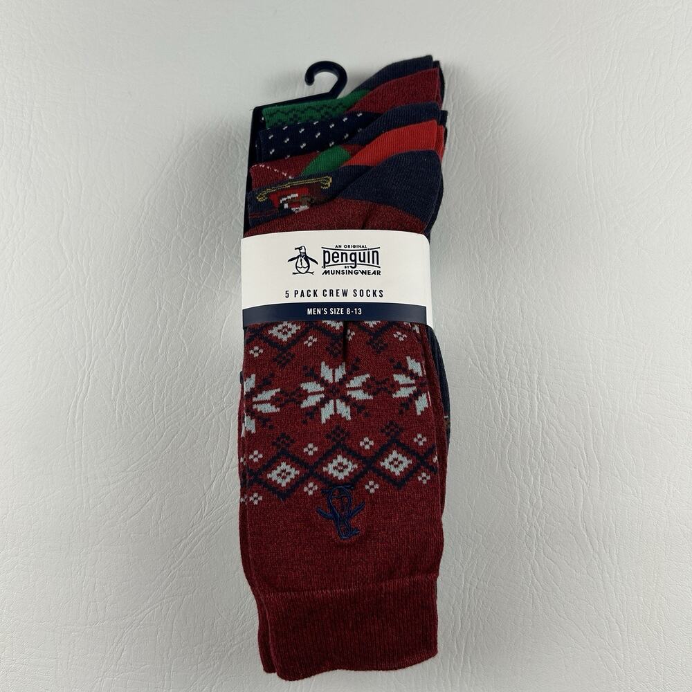 Original Penguin Men’s 5 Pair Crew Socks Christmas Gift Set 8-13